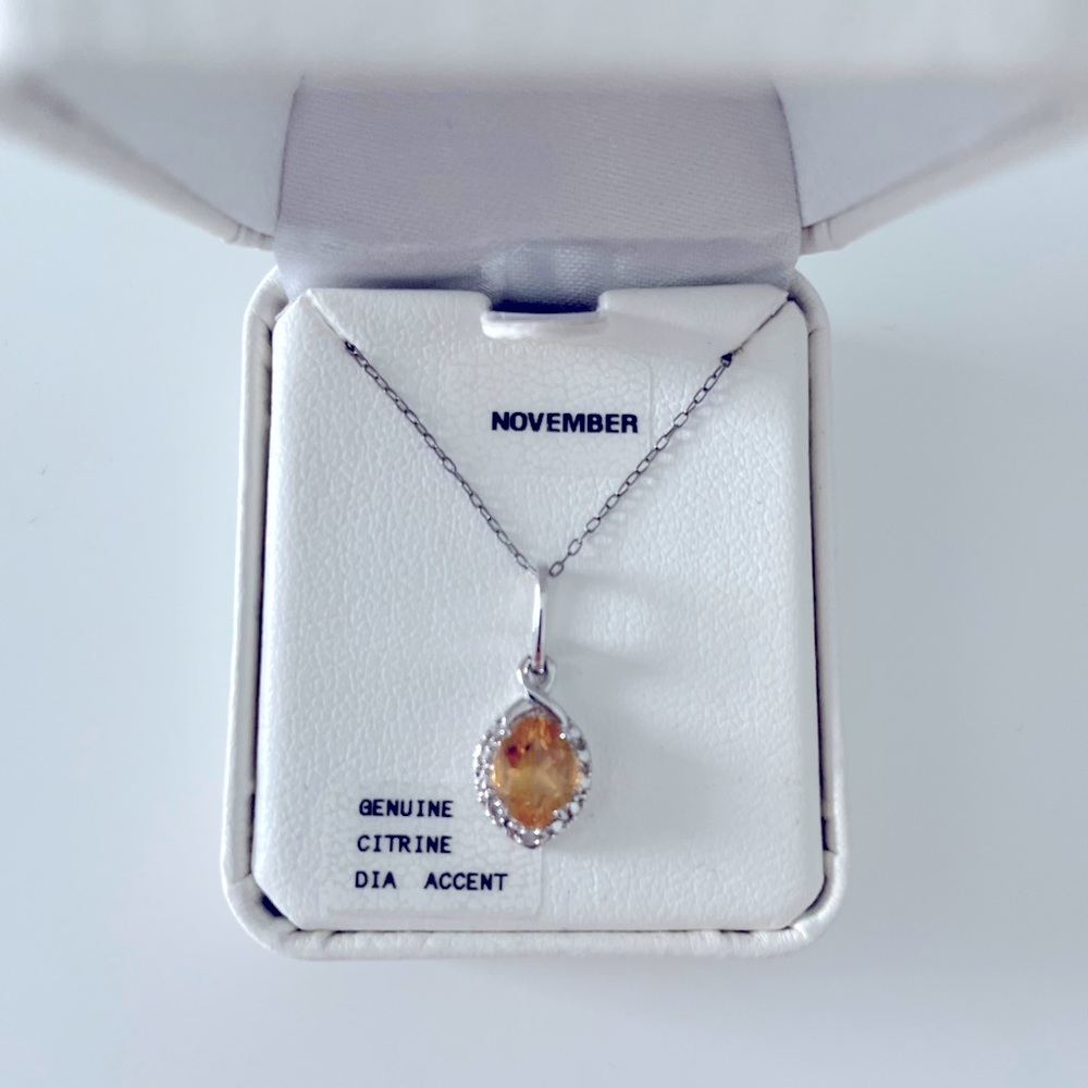 November Birthstone Citrine Necklace with Diamond Accents